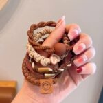 Conjunto de 5 peças de laços de cabelo femininos elásticos modernos com corda de borracha, acessórios de cabelo, decorações para meninas para mulheres e meninas (5 peças - branco) - Imagem 4