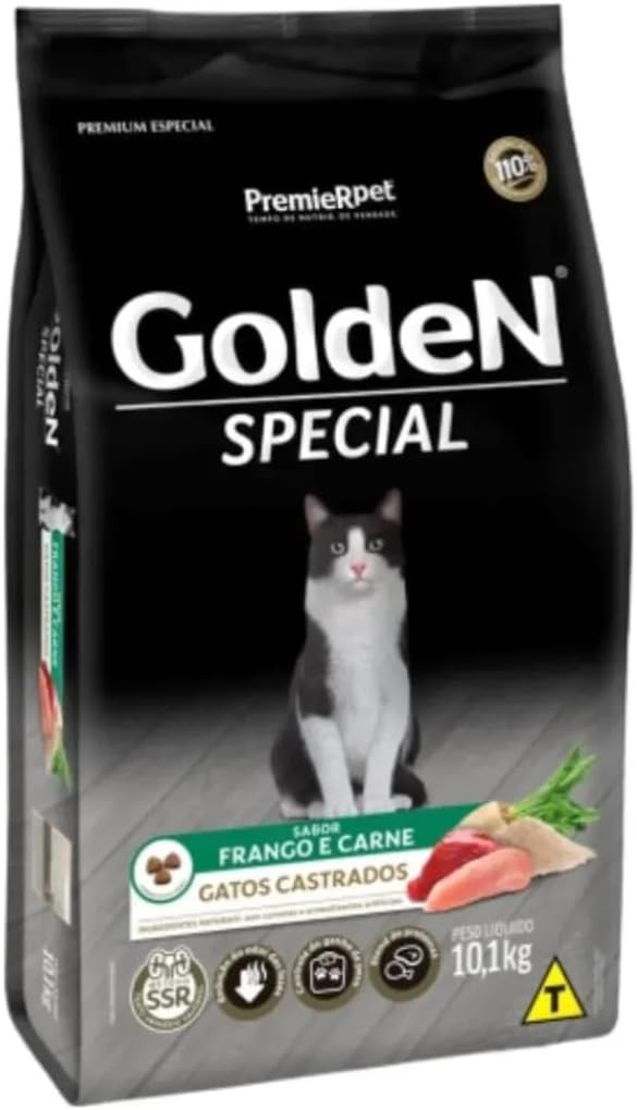 51kbDmM3FuL._AC_SL1123_.jpg PremieR Pet Golden Special Ração Seca para Gatos Castrados Sabor Frango e Carne 10,1kg - Imagem 1