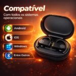 Fone de Ouvido Bluetooth Resistente Água, Bateria com mais de 10h de autonomia, Microfone Embutido. Design Ergonômico Ideal Para Esportes Corridas Atividades Físicas Videogame I.Phone Android Premium - Imagem 4