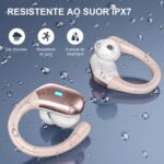 Fones de ouvido sem fio Bluetooth 5.3, fones de ouvido estéreo com graves e ganchos, reprodução de 80 horas e tela dupla de LED, fones de ouvido à prova d'água IP7 (Rosa) - Imagem 3