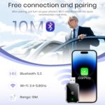 Adaptador CarPlay sem fio para iPhone, adaptador Apple CarPlay com fio para sem fio, tamanho mini com cabo de extensão USB e USB-C/Tipo-C, controle estável e sem atraso, preto - Imagem 4