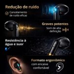 Fone de Ouvido Bluetooth Sem Fio 5.4 TWS Compatível com iOS e Android com Redução de Ruído e Microfone à Prova d'Água Esportivo para Treino Academia Corrida Trabalho e Lazer - PREMIUM® - Imagem 3