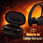 Fone de Ouvido Bluetooth Resistente Água, Bateria com mais de 10h de autonomia, Microfone Embutido. Design Ergonômico Ideal Para Esportes Corridas Atividades Físicas Videogame I.Phone Android Premium - Imagem 2