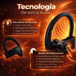 Fone de Ouvido Bluetooth Resistente Água, Bateria com mais de 10h de autonomia, Microfone Embutido. Design Ergonômico Ideal Para Esportes Corridas Atividades Físicas Videogame I.Phone Android Premium - Imagem 5