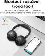 soundcore Q30 da Anker, Fone de Ouvido Bluetooth Sem Fio, ANC Híbrido Ativo, Headphone, Som de Alta Resolução, EQ Personalizável via App, 80h de Bateria, Conexão Multiponto, Ajuste Confortável, Preto - Imagem 7