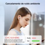 Fones de ouvido sem fio Bluetooth 5.3, fones de ouvido estéreo com graves e ganchos, reprodução de 80 horas e tela dupla de LED, fones de ouvido à prova d'água IP7 (Rosa) - Imagem 6