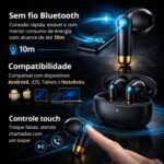 Fone de Ouvido Bluetooth Sem Fio 5.4 TWS Compatível com iOS e Android com Redução de Ruído e Microfone à Prova d'Água Esportivo para Treino Academia Corrida Trabalho e Lazer - PREMIUM® - Imagem 4