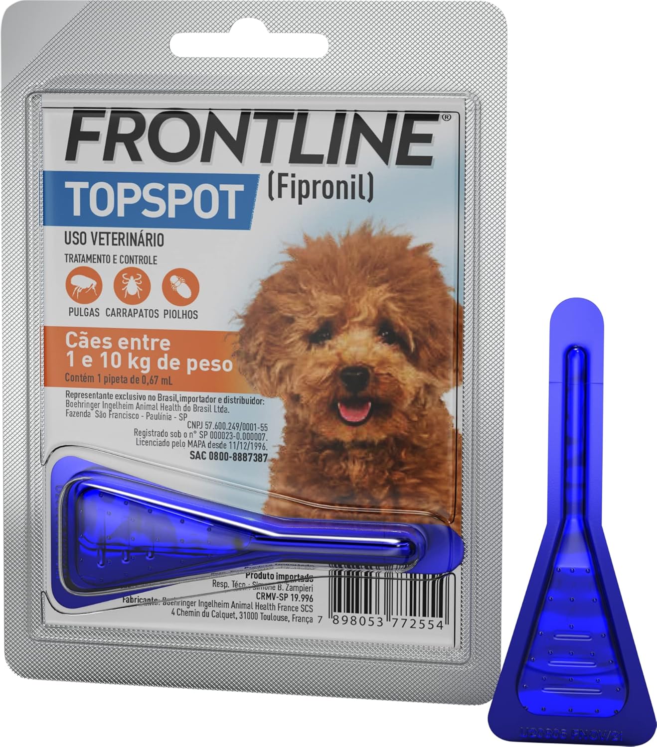 81wDyULtQrL._AC_SL1500_.jpg Frontline Antipulgas e Carrapatos Topspot para Cães de 1 a 10kg, azul - Imagem 1