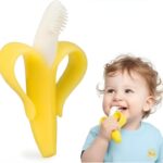 Bananinha Mordedor e Escova de Dentes 2 em 1 para Bebês de Silicone Macio Alívio da Dentição e Higiene Bucal Livre de BPA