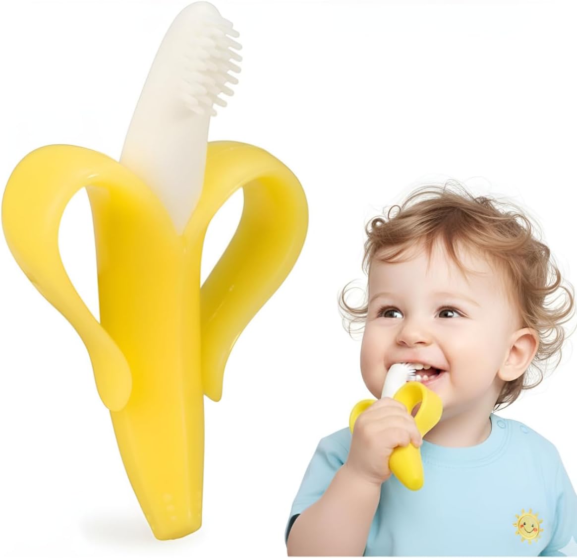 51irsHABNGL._AC_SL1200_.jpg Bananinha Mordedor e Escova de Dentes 2 em 1 para Bebês de Silicone Macio Alívio da Dentição e Higiene Bucal Livre de BPA - Imagem 1