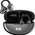 Fone de ouvido sem fio J235 com clipe, Bluetooth 5.3, tela sensível ao toque inteligente e assistente de IA, Indicador de bateria,Carregamento tipo C, gancho ajustável (cinza espacial)
