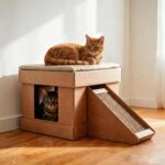 Casa para Gato com 2 Arranhadores e Rampa – Toca 2 em 1 Modelo Kubo com Almofada
