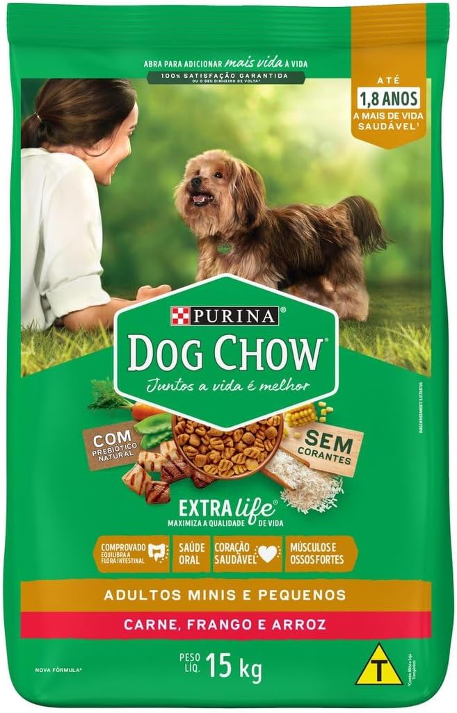61KjaxqPlbL._AC_SL1200_.jpg Purina Dog Chow Ração Adulto Raças Pequenas Frango e Arroz - 15kg para Todas Pequeno Adulto - Sabor Frango - Imagem 1
