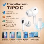Fone de Ouvido Intra-auricular (in-ear) com Fio Cabo Tipo C com Microfone e Controle de Som – Som de Qualidade, Conexão Direta Tipo C, Compatível com varios celulares - Imagem 2