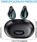 Fone de Ouvido Condução Ossea Bluetooth 5.3, Estéreo Hi-Fi, Longa Autonomia, Estojo com Display LED, Controle por Toque, Fone Esportivo Abertos com Clip para Corrida, Atividades ao ar livre - Imagem 8