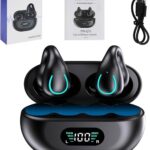Fone de Ouvido Condução Ossea Bluetooth 5.3, Estéreo Hi-Fi, Longa Autonomia, Estojo com Display LED, Controle por Toque, Fone Esportivo Abertos com Clip para Corrida, Atividades ao ar livre