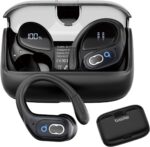Basike Fone de Ouvido Sem Fio Esportivo BLuetooth 5.3 TWS，Tela LED Dupla, 3 Tamanhos Tampões Ouvido Intercambiáveis, Suporta chamadas de voz, adequadas para Android e IOS (Preto)