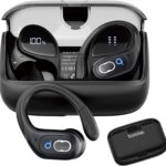 Basike Fone de Ouvido Sem Fio Esportivo BLuetooth 5.3 TWS，Tela LED Dupla, 3 Tamanhos Tampões Ouvido Intercambiáveis, Suporta chamadas de voz, adequadas para Android e IOS (Preto)