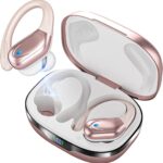 Fones de Ouvido Bluetooth Sem Fio, 80h de Bateria, Esportivos com Gancho, IPX5 à Prova d'Água, Graves Potentes, Cancelamento de Ruído, Compatível com iOS, Android e Bluetooth 5.3 (Ouro Rosa)