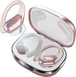 Fones de Ouvido Bluetooth Sem Fio, 80h de Bateria, Esportivos com Gancho, IPX5 à Prova d'Água, Graves Potentes, Cancelamento de Ruído, Compatível com iOS, Android e Bluetooth 5.3 (Ouro Rosa)