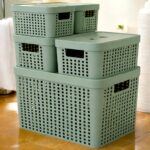 Kit 5 Caixas Organizadoras com Tampa Plástico Resistente Multiuso Armário Cozinha Lavanderia (VERDE)