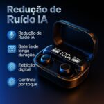 Fone Bluetooth M10 TWS 5.1 – Som Potente, Display LED, Estojo Power Bank, Toque Sensível, À Prova de Suor, Compatível com Android e iPhone – Preto - Imagem 2
