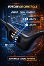 Fone de Ouvido Condução Óssea, Fone Bluetooth Por Vibração, Modelo Esportivo Com Display Digital, Entrada Cartão SD, Resistente a Água, Para Corrida, Academia, Bike, Treino, Compatível Android iOS - Imagem 5