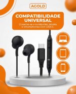 Fone de Ouvido Cabo Tipo C, Fone Com Entrada USB-C, Fone de Ouvido com Fio USB-C In-Ear com Microfone e Controle de Volume para Notebook, Computador e Celular, Ideal para Trabalho e Reuniões - Imagem 2