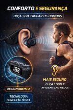 Fone de Ouvido Condução Óssea, Fone Bluetooth Por Vibração, Modelo Esportivo Com Display Digital, Entrada Cartão SD, Resistente a Água, Para Corrida, Academia, Bike, Treino, Compatível Android iOS - Imagem 6