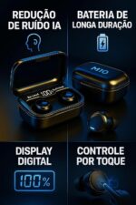 Fone Bluetooth M10 TWS 5.1 – Som Potente, Display LED, Estojo Power Bank, Toque Sensível, À Prova de Suor, Compatível com Android e iPhone – Preto - Imagem 3