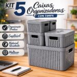 Kit 5 Caixas Organizadoras com Tampa Plástico Resistente Multiuso Armário Cozinha Lavanderia (VERDE) - Imagem 2