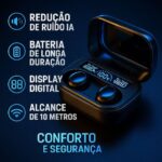 Fone Bluetooth M10 TWS 5.1 – Som Potente, Display LED, Estojo Power Bank, Toque Sensível, À Prova de Suor, Compatível com Android e iPhone – Preto - Imagem 5