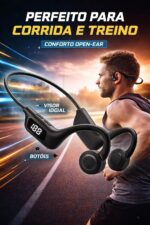 Fone de Ouvido Condução Óssea, Fone Bluetooth Por Vibração, Modelo Esportivo Com Display Digital, Entrada Cartão SD, Resistente a Água, Para Corrida, Academia, Bike, Treino, Compatível Android iOS - Imagem 2