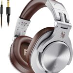 OneOdio Fone de Ouvido DJ A71 Fusion Silver/BrownFalante 40 mm Neodimio Conexão P2 ou P10 Com Microfone, Cabo Destacável, Grande