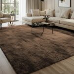 Tapete Felpudo Luxo, 230x200 cm, Base Antiderrapante, Retangular, Macio e Confortável para Sala e Quarto (Marrom)