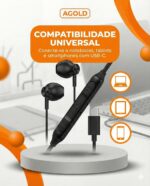 Fone de Ouvido Cabo Tipo C, Fone Com Entrada USB-C, Fone de Ouvido com Fio USB-C In-Ear com Microfone e Controle de Volume para Notebook, Computador e Celular, Ideal para Trabalho e Reuniões - Imagem 8