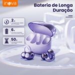 INAVA Fone de Ouvido de Nova Geração,Bluetooth 6.0,50h de Autonomia,À Prova d'Água IPX6,Microfone ENC,Conforto Leve para Esportes,Orelhas Pequenas e Óculos (Roxo) - Imagem 3