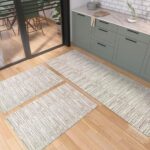 Tapete Kit de Cozinha Antiderrapante 3 Peças Mesclado Geométrico Conjunto Passadeira 1,30m x 45cm Capacho 65cm x 45cm Jogo Artesanal Cru Caramelo Preto (Riscato Caramelo) - Imagem 2