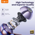 INAVA Fone de Ouvido de Nova Geração,Bluetooth 6.0,50h de Autonomia,À Prova d'Água IPX6,Microfone ENC,Conforto Leve para Esportes,Orelhas Pequenas e Óculos (Roxo) - Imagem 4