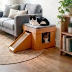 Casa para Gato com 2 Arranhadores e Rampa – Toca 2 em 1 Modelo Kubo com Almofada - Imagem 8