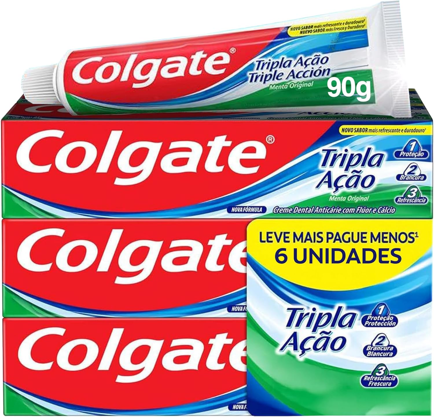 81gvHGbsTHL._AC_SL1500_.jpg Creme Dental Colgate Tripla Ação Menta Original 90g 6 unidades - Imagem 1