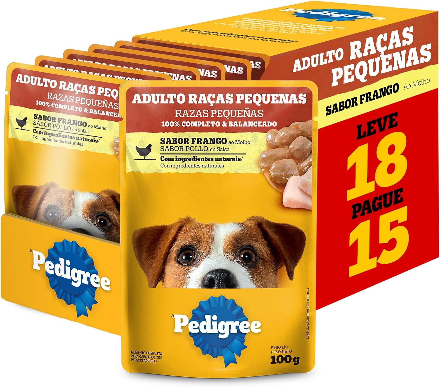 81yArOv-AZL._AC_SL1500_.jpg Pack Ração Úmida Pedigree Sachê Frango ao Molho para Cães Adultos de Raças Pequenas - Leve 18 Pague 15 - Imagem 1